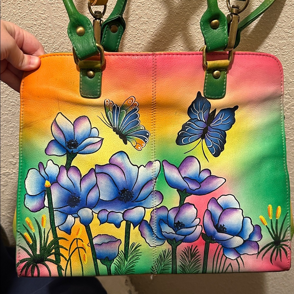 Colorful Floral Handbag with Butterflies